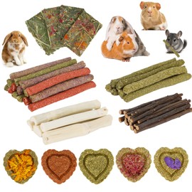 ARTKIDA 65PCS Rabbit Bunny Guinea Pig Chew Toys Treats, Chinchilla Hamster Chews Toys for Teeth, Timothy Hay Chips Treats Sticks for Rabbit Guinea Pig Chinchilla Hamster Rat