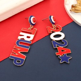 Trump Earrings American Flag Red White Blue Enamel Trump 2024 Star Dangle Earrings Presidential Election Independence Day Jewelry Gift (2024 trump earrings)