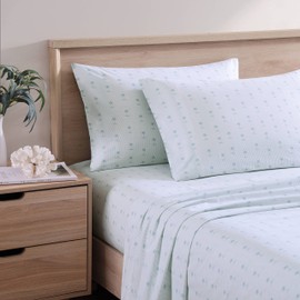 Tommy Bahama - King Sheets, Cotton Percale Bedding Set, Crisp & Cool, Stylish Home Decor (Kaw Palms Blue, King)