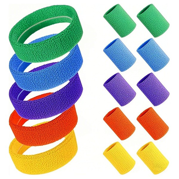 Sweatband Set, 15 Pieces Neon Headband and Sweatband Set, 5