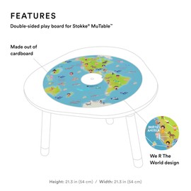 Stokke MuTable DISKcover, We R The World - Double-Sided Play Board - Includes Board Game, Puzzle, 2 Dice, 4 Tokens & 86 Playing Cards - for Ages 3-8