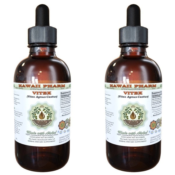 HawaiiPharm Vitex Alcohol-Free Liquid Extract, Organic Vitex (Vitex Agnus-Castus) Dried Berry Glycerite Natural Herbal Supplement, USA 2x4 fl.oz