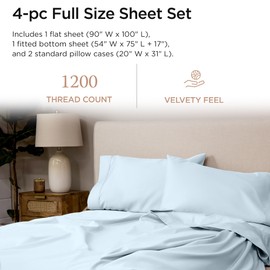 Threadmill Luxury Full Size Sheets for Full Size Mattress, 1200 Thread Count Supima Cotton Sheets for Full Mattress, 5-Star Hotel Quality 4 Piece Bed Sheets with Extra Deep Pocket, Light Blue