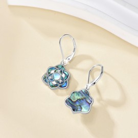 YAFEINI Moonstone Rose Earrings Sterling Silver Abalone Rose Flower Dangle Drop Earrings Flower Jewelry Mother's Day Jewelry Gifts For Women Mom