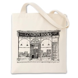 Vintage London Bookstore Canvas Tote Bag for Women, Reusable Grocery Bags, Cotton Cloth Totes for Work Beach Travel, Present Handbag for Book Lover Women, Teacher Gift