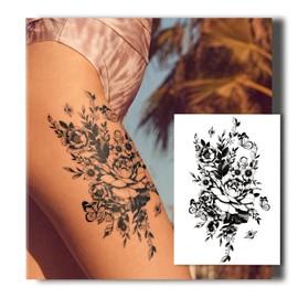 UBICA Semi Permanent Tattoos for Women, 2 Sheets Large Temporary Fake Tattoo, Lasts 7-15 Days Water-Resistant, Realistic Flower Design for Arm Thigh Back, Non-Reflective Body Art Stickers