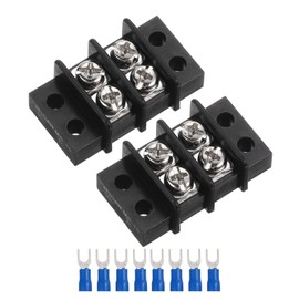 MECCANIXITY 2 Pcs Terminal Block 200-450V 20-30A Dual Rows 2P DIN Dual Row Screw Terminals Strip with 8 PCS Heat Shrink Wire Connectors