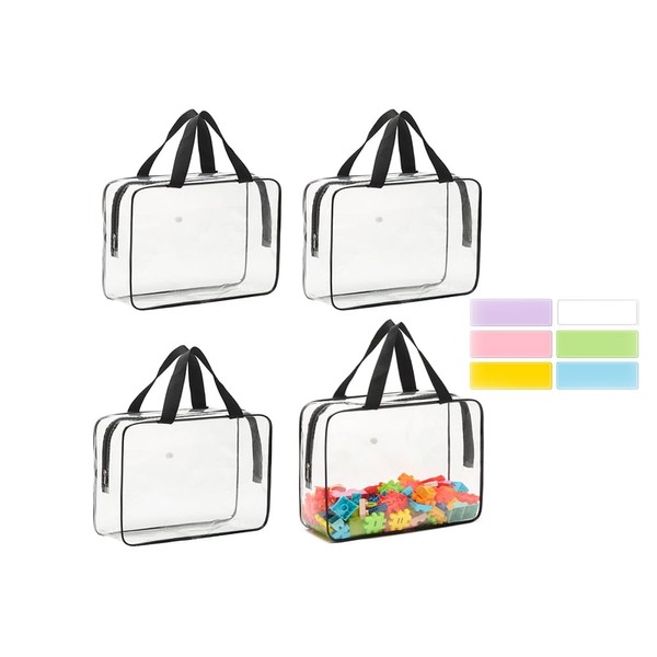 Toy Storage Bags with Labels, 4-Piece Set, Clear PVC, Waterproof,