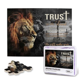Christian Puzzles for Adults 500 Pieces Jesus and Lion Puzzle Religious Inspirational Bible Jigsaw Puzzles for Living Room Wall Painting Bible Faith Catholic Cross Puzzle