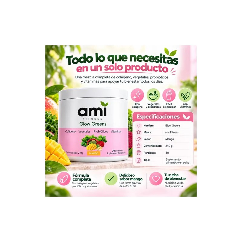 Greens Mango 240g 30 Porciones Colágeno Vegetales Vitaminas