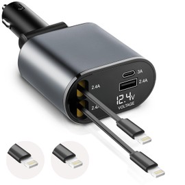 EcoNour Einziehbares Autoladegerät (L+ L) mit Dockingstation - Dual Lighting Car Phone Charger