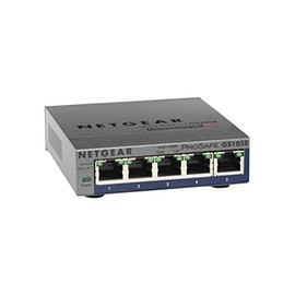 Netgear GS105E-200PES 5-Port Smart Managed Plus Gigabit Switch (up to 2000 Mbps, plug-and-play, configurable with German GUI, VLAN, QoS/DoS, IGMP snooping, fanless, metal chassis)