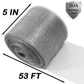 Wire Mesh for Mice Control 5 in*53 Ft,Hole Fill Fabric, Weep Holes Covers, Upgraded Stainless Steel Wire Mesh Roll, Flexible Stretchy Mesh Fabric for Garden House and DIY, Steel Wool Rodent Barrier