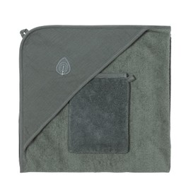 Nattou Cotton and Polyester Terry Cloth Hooded Bath Towel and Wash Mitt Leaf Design Approx. 75 x 75 cm Cotton Luna and Axel Green