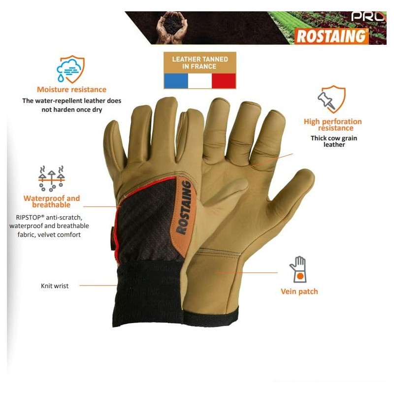 ROSTAING Gloves CLOTURE – Puncture Resistant Leather Gloves for Heavy