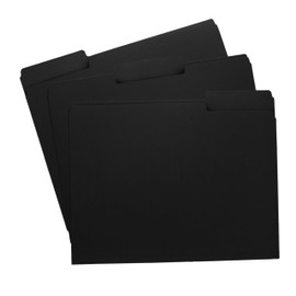 Black File Folders, 1/3-Cut Tabs, Letter Size, 12-Pack – Durable Office Filing Folders for Documents, Papers, and Organization