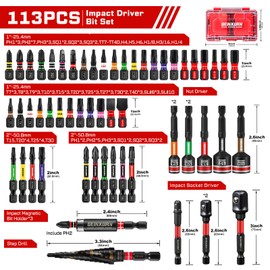 Geinxurn 113Pcs Impact Screwdriver Bits Set, Magnetic S2 Steel 1”/2”Phillips/Square/Torx/Slotted/Security Torx/Hex Bits Tips,Impact Bit Holder and Nut Driver and Socket Adapter with Storage Box Case