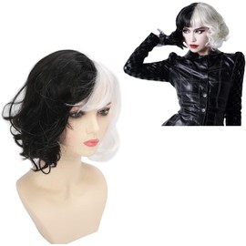 Peluca Ondulada Rizada para Mujer, Peluca Rizada Ondulada Corta para Mujer Peluca Completa de Cabello Sintético Mitad Negra Mitad de Cabello Toupee Pelucas de Disfraces