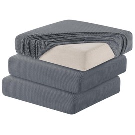 Hokway Stretch Individual Couch Cushion Covers, Washable Sofa Seat Slipcovers for Loveseat Sofa, Soft Durable Cushion Protector with Elastic Bottom for Pet(Light Grey, 3 PC)