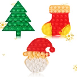 3 Pcs Christmas Pop Poppet It Fidget Toys Set - Santa & Gingerbread Man, Christmas Eve Box Party Bag Stocking Fillers for Kids Gifts for Boys Girls Baby Xmas Popit Sensory Toy Game