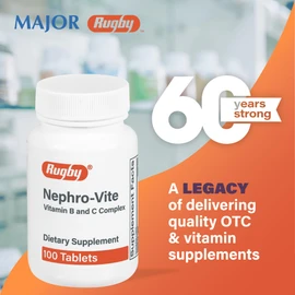 Rugby Nephro-Vite Vitamin B and C Complex Tablets, 100 Count (1-Pack) | Gluten Free Dietary Supplement for Adults with 60 Mg of Vitamin C, and 10 Mg of Vitamin B6