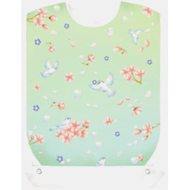 FiBiC Nursing Apron, Velcro Type, Adult, Bib, Seniors Meals (1, Cherry Blossoms and Birds), blue (light)
