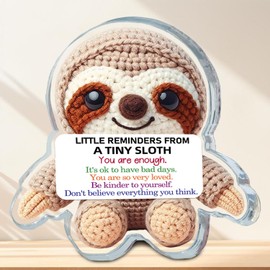 Positive Sloth Desk Decor, Inspirational Crochet Sloth Acrylic Sign for Decorations, Emotional Support Uplifting Plaque for Birthday Friendship, Little Reminders Sloth for Women