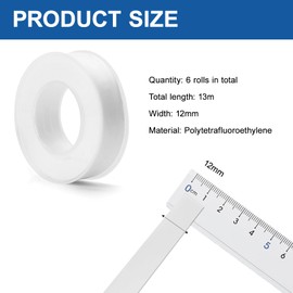 ASIRYVA 5 Pack PTFE Tape Plumbing Tape, Teflon Tape, Leak-Free Solution for Pipes, Shower Head, Sewers & Joints (12mm x 13m)