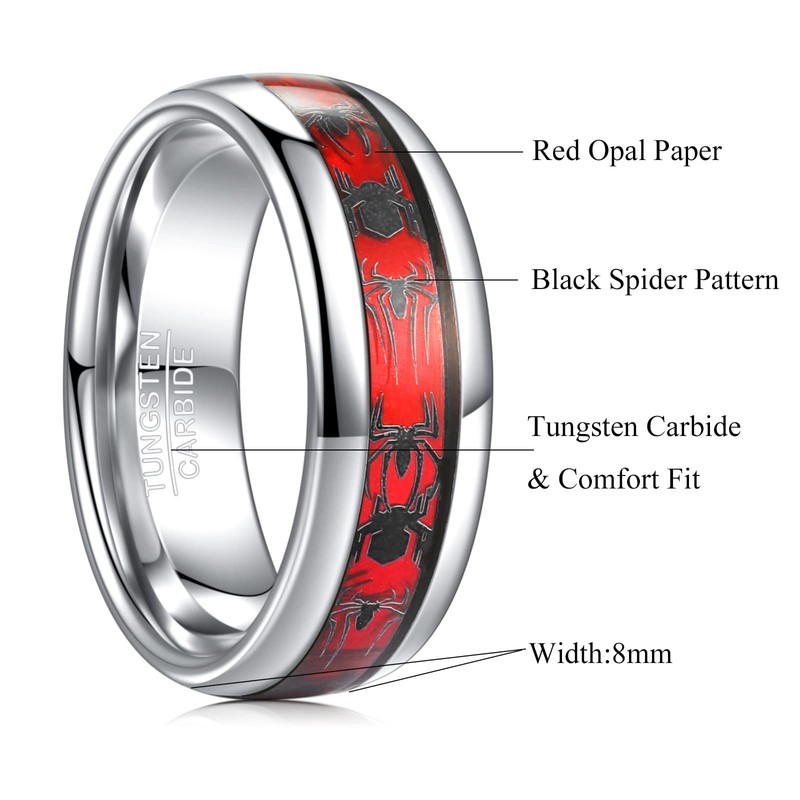 NUNCAD 8mm Red Silver Rings for Men Women Tungsten Wedding