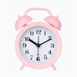 TXY Kids Alarm Clock - Double Bell Classic Home Cute Battery Operated Analog Mini Round Bedside Desk Alarm Clock - Pink