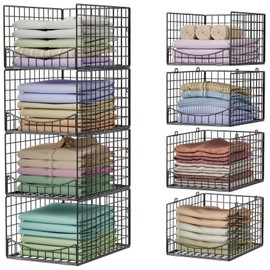 Hongtamoya 4-Tier Stackable Closet Organizers and Storage Shelves, Clothes Storage Basket, Clothes Shelf Organizer Sweater Organizer Bins Container for Wardrobe Kitchen Bathroom Office, Black