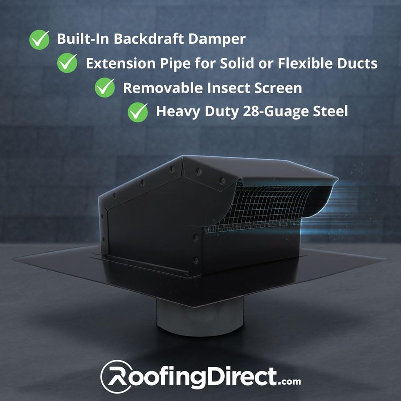 RDP Rooftop Exhaust Vent Cap with Damper and Bottom Extension