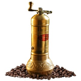 Sozen 6.4" Manual Coffee Grinder Brass – Hand Crank Burr Mill for Turkish Coffee, French Press, Espresso, Camping & Home Use – Portable Coffee Bean Grinder, Adjustable Conical Grinder