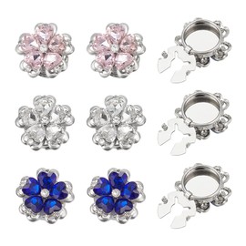 NBEADS Pack of 6 3 Colours Flower Rhinestone Button Covers, 25 mm Decorative Removable Clip On Button Clips Jewellery for Clothing DIY, Blue/Pink