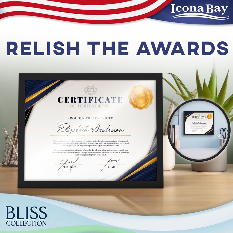 Icona Bay - 8.5x11 Certificate Frames - Black, 12 Pack