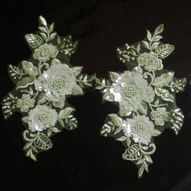 G-RUI 2pcs/pair Beaded Sequins Embroidery Flower Lace Appliques for Wedding Dresses Rhinestone Lace Applique Patches Embroidery Parches ropa for Clothes (Green)