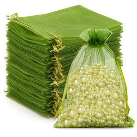 G2PLUS Sage Green Organza Bags, 10 x 15 cm Gift Organza Bag, Pack of 50 Organza Bags with Drawstring for Wedding Candy Bags, Jewellery Bags, Gift Bags
