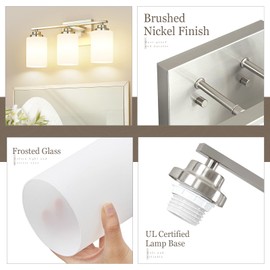 Osimir Brushed Nickel Bathroom Light Fixtures, 3-Light Bathroom Vanity Lighting Fixtures Over Mirror with Milky Glass, Modern Wall Sconce Lights for Bath, OS-JJ8301-3BN