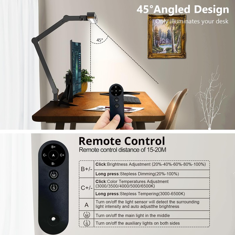 Micomlan Desk Lamp with Clamp, Architect Led Desk Lamp for