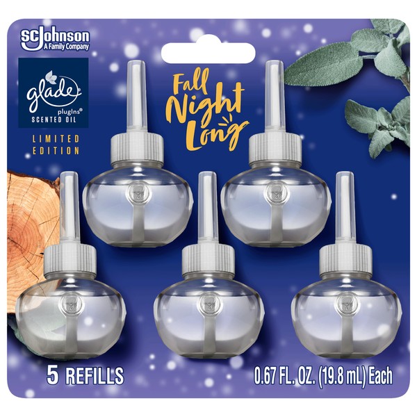 Glade PlugIns Refills Air Freshener, Scented & Essential Oils for Home and Bathroom, Fall Night Long, 0.67 Fl Oz, Pack of 5