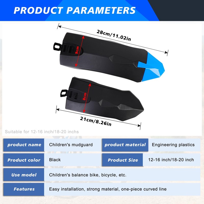 Oumers Kids Bicycle Fenders - Children's Portable, Adjustable Easy Install