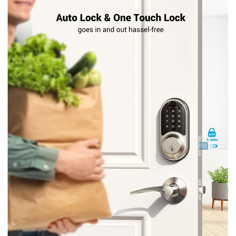 Veise RZ06B Smart Lock for Front Door, 2 Lever Handle