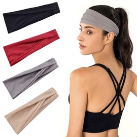 Fashband Boho Headbands Black Elastic Hair Bands Sport Yoga Head Scarfs for Women and Girls (Pack of 4)