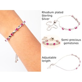 Solid Sterling Silver Adjustable Bolo Bracelet with 1.9 Carat Created Ruby with Adjustable Ball Bead, High Polished 4mm Ruby Gemstones