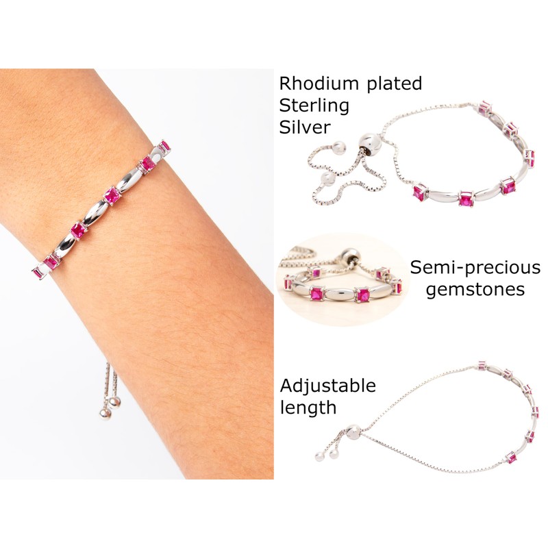 Solid Sterling Silver Adjustable Bolo Bracelet with 1.9 Carat Created