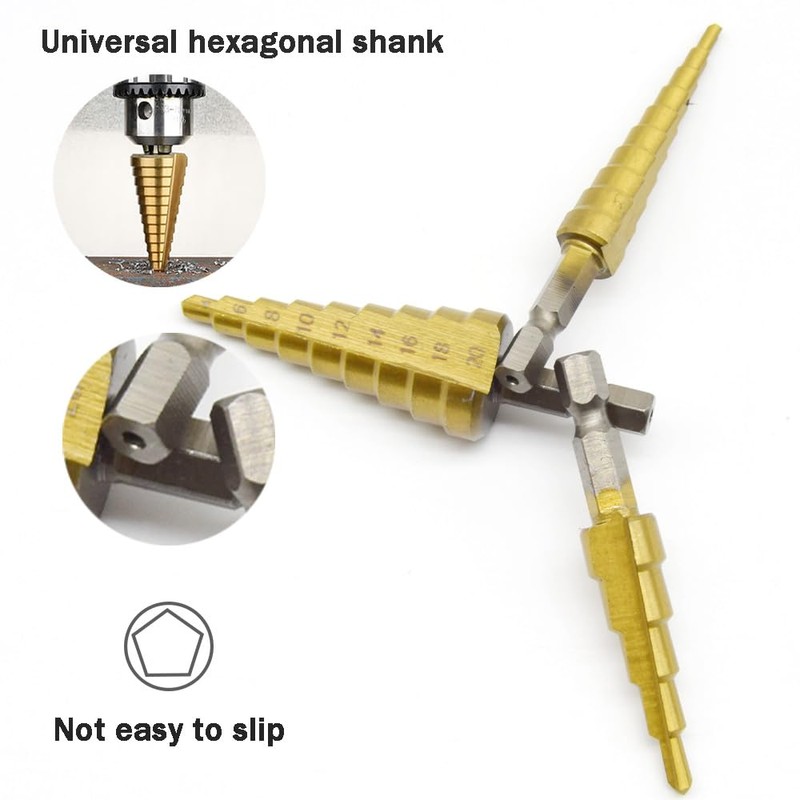 Ruidee 3Pcs Step Bits Set HSS Step Cone Drill Bit