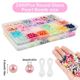 2400 Pieces 48 Colours Round Colourful Beads, 6 mm Acrylic Beads with Hole Round Colourful Opaque, Multicoloured Loose Beads for Crafts for Making Jewellery, Bracelets, Necklaces, Earrings, DIY