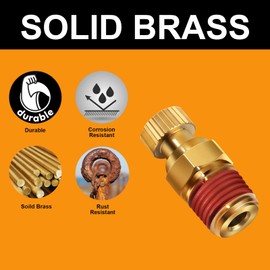 Air Compressor Tank Drain valve, SUNROAD 1/4'' NPT Brass Tank Drain Cock Replacement Part,Knurled end Petcock 3 PCS Drainage Valve with Thumb Screw Handle