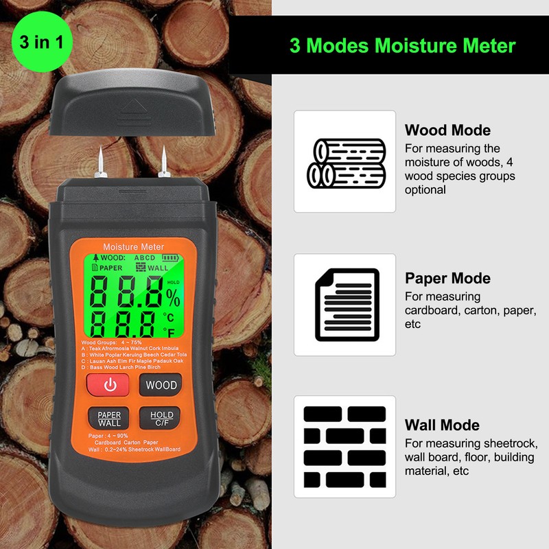 Moisture Meter Wood Moisture Detector Intelligent Temperature Humidity Measuring Digital