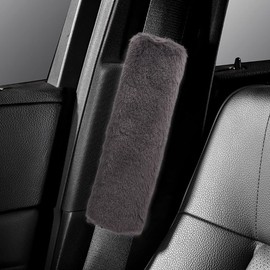 2 Pack Seat Belt Pads, Seatbelt Strap Cover Soft Faux Big Rabbit Fur Car Seat Belt Covers Comfort Car Harness Pads Protect Shoulder Neck Padding for Kids, Adults(Gray)